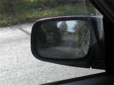 Sharon Kelly: Side mirror image, October Road , 2007, a photograph related to as yet unfinished film; courtesy the artist